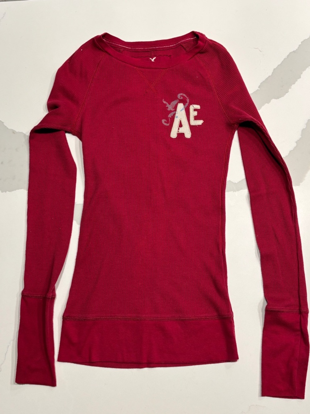 American Eagle Outfitters Long Sleeve Thermal Top in Deep Red